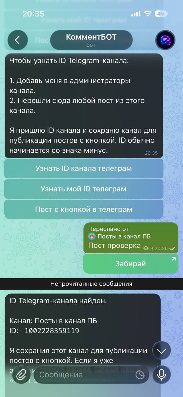Получение ID Telegram-канала для автопостинга